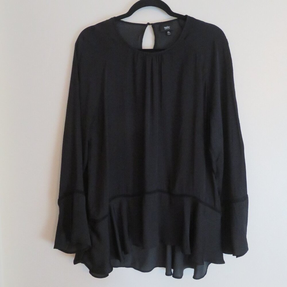 Mossimo | Size XL | Black Bell Sleeve Peplum Blouse Shirt Top Business Casual